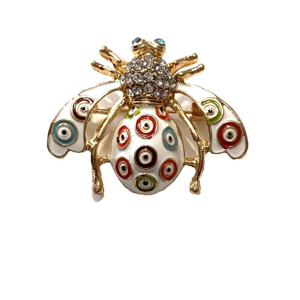 Rhinestone Bee Brooch Enamel on Gold Tone Baroque Style Insect Figural Pin